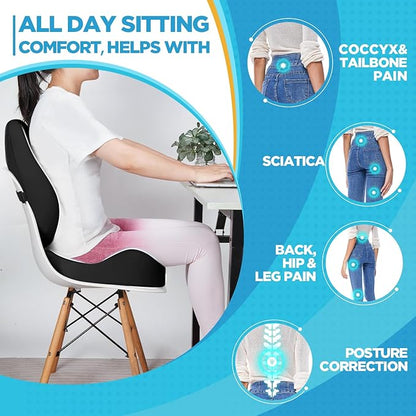 BEAUTRIP Seat Cushion & Lumbar Support Pillow for Office Chair, Car & Wheelchair - Ergonomic Coccyx Cushion for Tailbone, Sciatica & Back Pain Relief - Extra-Dense Charcoal Memory Foam Chair Cushions