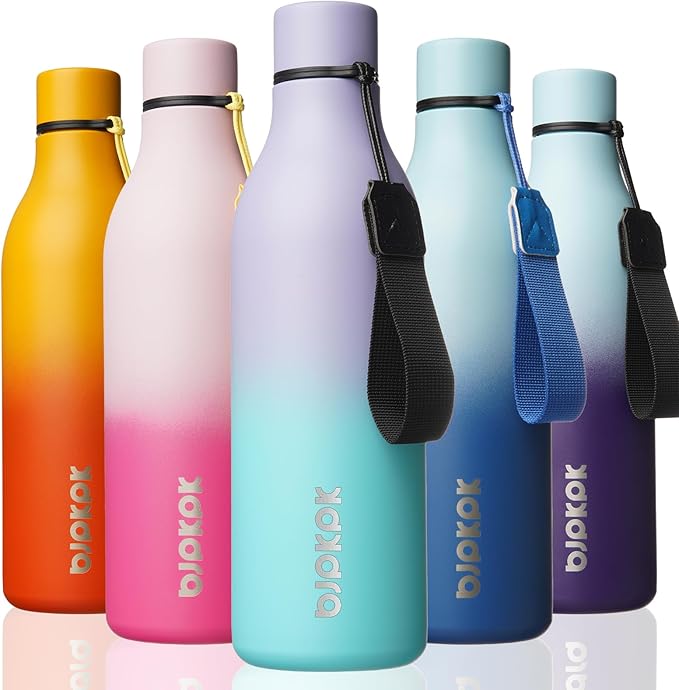 BJPKPK Insulated Water Bottles, 25 oz Stainless Steel Metal Water Bottle with Strap, BPA Free Leak Proof Jugs, Mugs, Flasks, Reusable Thermal Flasks for Sports & Travel, Lavender Mint