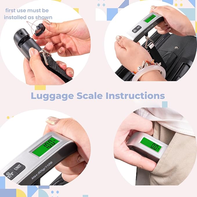 Luggage Straps for Suitcases - 4 pcs Travel Accessories, Heavy Duty Adjustable Suitcase Straps with Add a Bag Strap, Multi-Suitcase Luggage Connector Straps (Luggage Scale + 3 Pack Luggage Belt)