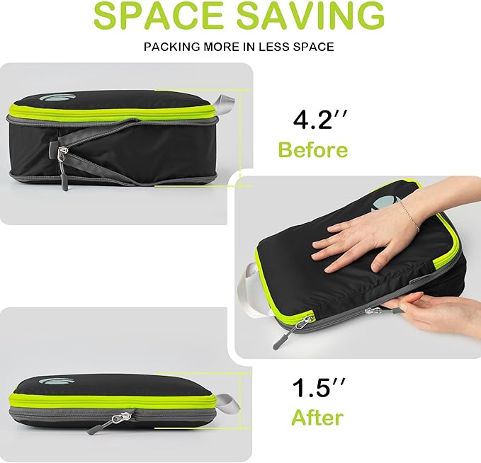 Cipway Compression Packing Cubes, Lightweight Travel Luggage Organizers with Shoe, Toiletry & Laundry Bags, Travel Essentials for Carry-on Suitcase (8 Piece, Black)