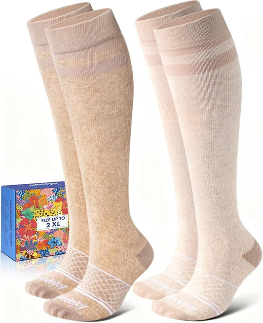 Cotton Compression Socks for Women Men - 2 Pairs 20-30mmHg Circulation Grid Arch Support Socks, Breathable