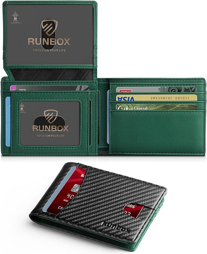 RUNBOX Wallet for Men Slim Rfid Leather 2 ID Window With Gift Box