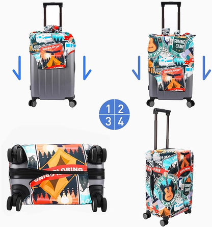 Travel Luggage Cover Protector Washable Suitcase Cover Fits 18-22 Inch Luggage (S,Color,Exploring)