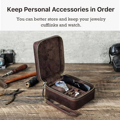 CONTACTS Cufflinks Box Leather Watch Case Glasses Holder for Men Travel Jewelry Storage Organizer Small Padded Tray for Cufflinks Watch Band Sunglasses Rings Studs