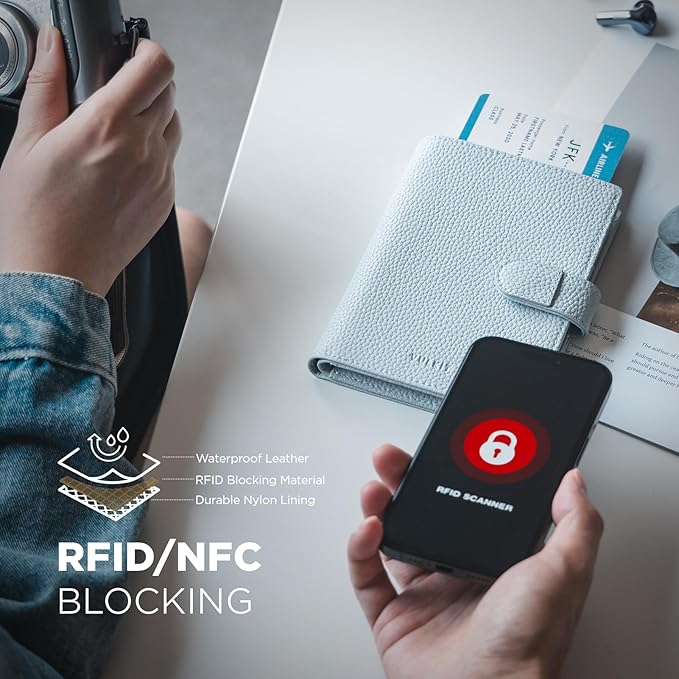 VULKIT Leather Passport Travel Wallet for 2 Passports Pocket Slim Double Passport Holder RFID Blocking with ID Window for Women or Men