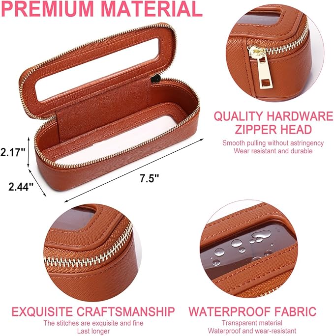 Pinkmik Travel Clear Makeup Bag with Brush Bag Portable Cosmetic Bag Case Transparent Toiletry Bag Cosmetic Organizer Storage Bag for Women (X/Brown, L+SLIM)