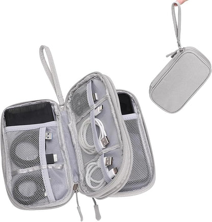 Electronic Organizer Double Layer, Water Resistant Cable Organizer Bag for Travel Essentials, Cord, Charger, Phone, Earphone, Large Size,Accessories Travel Essentials (Grey, Double-Layer)