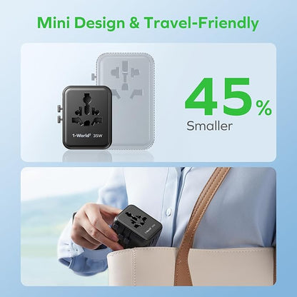 MOMAX 7-in-1 Universal Travel Adapter, 3 USB-C PD & 2 USB-A QC, 2AC, All-in-one European Travel Plug Adapter, International Power Adapter for Travel UK EU AUS JP, Travel Essentials