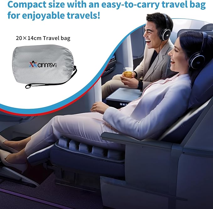 Inflatable Travel Seat Cushion with Built-in Pump & Carry Bag (Blue Cushion with Silver Storage Bag)