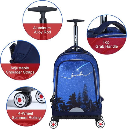 UNIKER Rolling Backpack with Wheels for Travel, Roller Backpack for Women, Wheeled Laptop Bag Fits 15.6 Inch Notebook