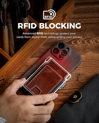 LORZOR Slim Tactical Wallet for Men- Minimalist Full Grain Leather Wallet for 12 Cards, RFID Blocking Aluminum Cardholder, Smart Pop Up Card Case, Front Pocket, Money Clip, Gift for Men(VintageBrown)