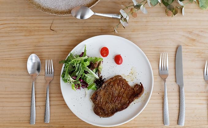 Hand Forged Stainless Steel Flatware Set Silverware Set Cutlery Set Matte Finished Hammered 5 Pieces Service for 1