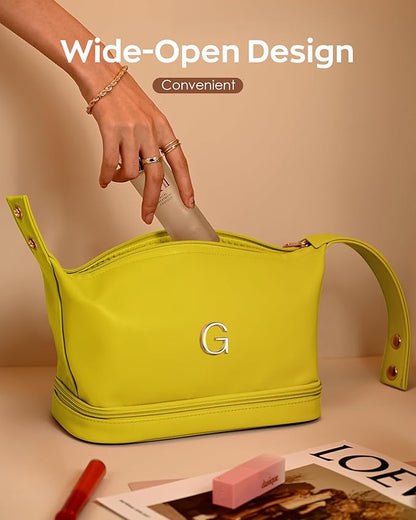 Gifts With Initials for Women, Personalized Makeup Bag with Handle, Initial Double Layer Cosmetic Bag with Makeup Brush Organizer, Cute Cosmetic Pouch for Women, Gifts for Friends Female