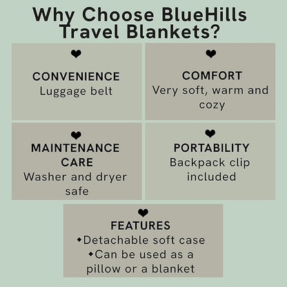 BlueHills Premium Soft 2-Pack Travel Blanket Pillows Airplane Large Plane Flight Throw Travel Blankets for Two in a Bag Compact Traveling Essentials Warm Travel Gifts Long Beige T205