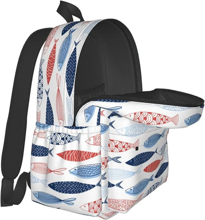 Ocean Fish Backpack School Bag Lightweight Bookbag Casual Daypack for Girls Boys Kids Women Men Travel Laptop 16 Inch