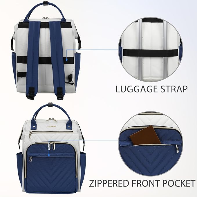 VANKEAN 17 Inch Laptop Backpack for Women Men Fashion Computer Work Bag, Large Capacity Waterproof Backpack with USB Port & RFID Pockets, College Daypack Business Travel, Beige-Haze blue