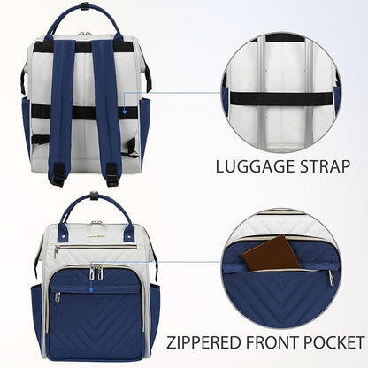 VANKEAN 17 Inch Laptop Backpack for Women Men Fashion Computer Work Bag, Large Capacity Waterproof Backpack with USB Port & RFID Pockets, College Daypack Business Travel, Beige-Haze blue