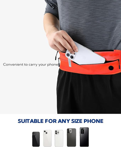 WATERFLY Running Belt Fanny Pack: Runner Marathon Jogging Waist Pack Sport Workout Exercise Fitness Phone Holder Belt for Men Women Jogger Slim Waistband Black
