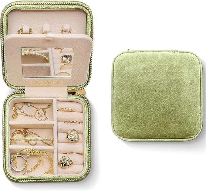 Benevolence LA Plush Velvet Jewelry Box | Travel Jewelry Case Organizer with Mirror | Featured in Oprah's Favorite Things | Best Gifts For Daughter, Girlfriend, Mom | Gifts For Her - Mistletoe Green