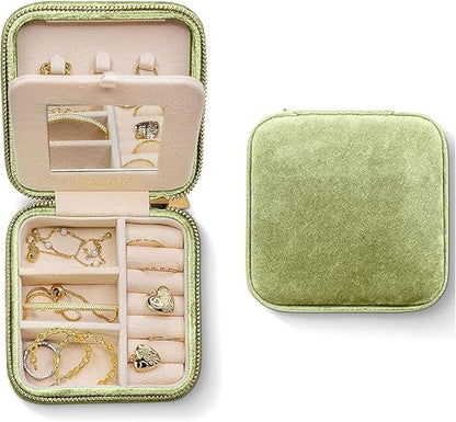 Benevolence LA Plush Velvet Jewelry Box | Travel Jewelry Case Organizer with Mirror | Featured in Oprah's Favorite Things | Best Gifts For Daughter, Girlfriend, Mom | Gifts For Her - Mistletoe Green
