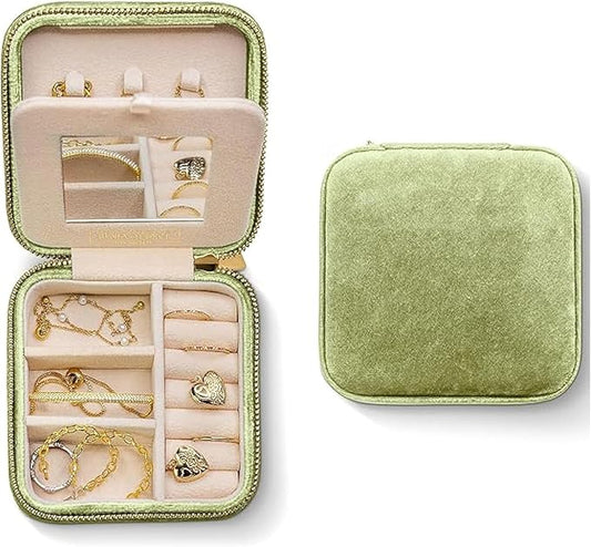 Benevolence LA Plush Velvet Jewelry Box | Travel Jewelry Case Organizer with Mirror | Featured in Oprah's Favorite Things | Best Gifts For Daughter, Girlfriend, Mom | Gifts For Her - Mistletoe Green