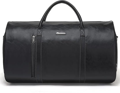 Modoker Convertible Leather Garment Bag, Carry on Garment Bags for Travel, Garment Duffel Bag, Gifts for Men Women Business Waterproof Suitcase Suit Travel Bags, Black