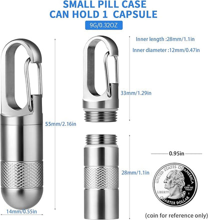 TISUR Small Titanium Pill Case, Keychain Pill Holder Travel Pill Box Container,Portable Pill Organizer Waterproof Metal Case Bottle (Gray Titanium Small - 1.06 inch)