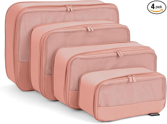 4 Piece Compression Packing Cubes for Suitcases and Backpack, Lightweight Travel Organizer Bags (Dusty Pink)