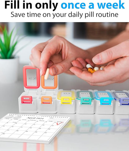 Weekly Pill Organizer 1 time a Day – Pill Box 7 Day with Enhanced Waterproof Seal, Large compartments Hold Big Vitamins & Supplements, Upgraded Locking lids, for Home & Travel use, Durable Hard case