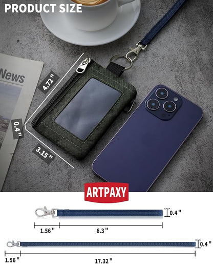 Minimalist Wallet For Mens Womens, Keychain RFID Blocking Zipper Small Wallet with ID Window 2 Lanyards,Water Resistant Travel Cash Card Coin Case Boys Girls