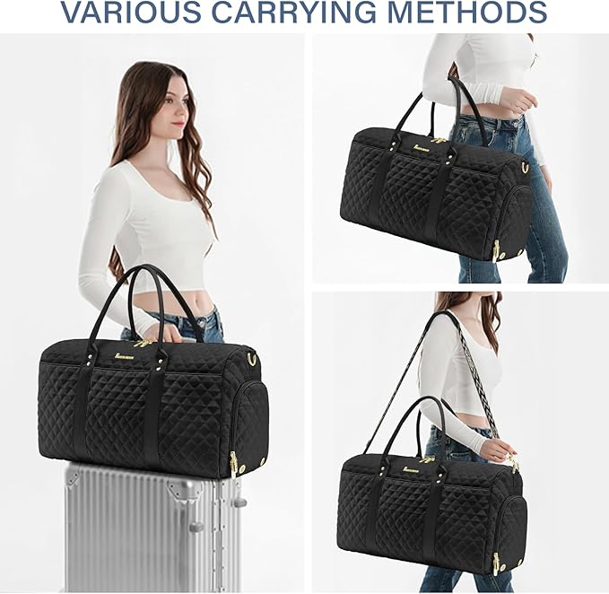 Duffle Bag for Travel,Personal Item Travel Bag with Toiletries Bag,Gym Bags for Men and Women with Wet Pocket & Shoes Compartment(Black)