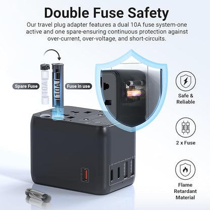 MINIX Universal Travel Adapter, International Power Plug Adapter Max 35W 3 USB C 2 USB A Ports, All-in-One Worldwide Wall Charger for USA EU UK AU up to 180+ Countries.