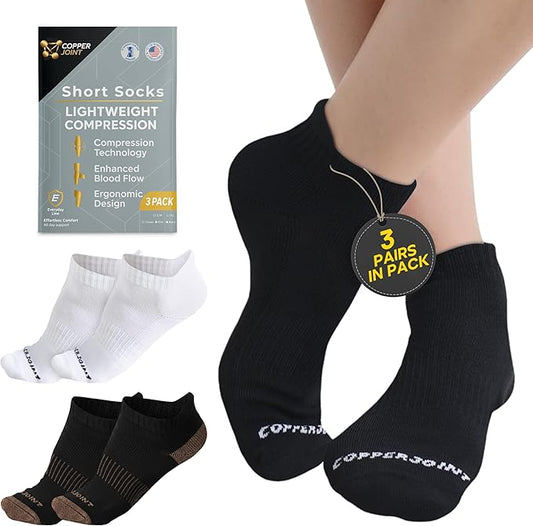 CopperJoint Black Ankle Compression Socks for Women- Breathable Copper Compression Socks Men, Low Cut Sock With Arch Support