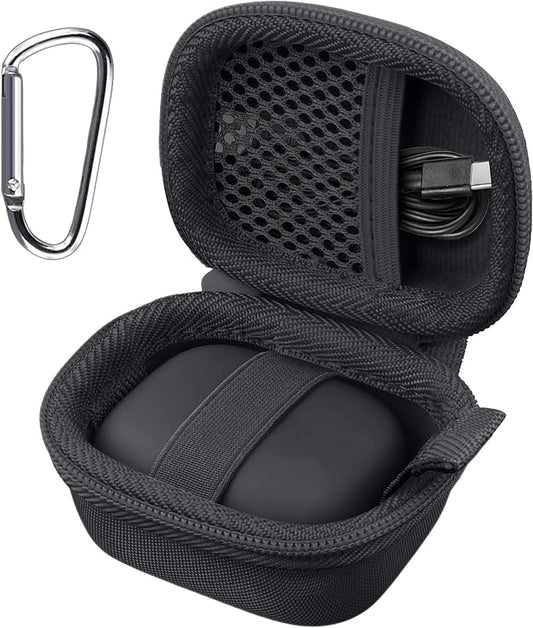 co2CREA Hard Case for Beats Powerbeats Fit with Carabiner Clip, Shockproof Earbuds Storage Box – Protective Travel Cover for Wireless Noise Cancelling Earbuds (Black Case)