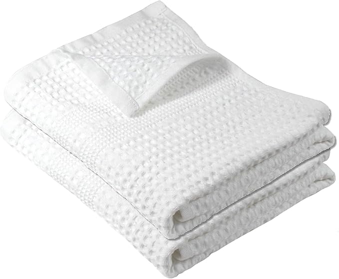 GILDEN TREE Waffle Hand Towels for Bathroom Quick Dry Towel Super Absorbent Thin 100% Cotton Lint Free, Hand Towels for Bathroom Set of 2, Classic Style (White)