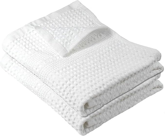 GILDEN TREE Waffle Hand Towels for Bathroom Quick Dry Towel Super Absorbent Thin 100% Cotton Lint Free, Hand Towels for Bathroom Set of 2, Classic Style (White)