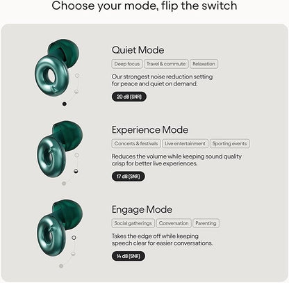Loop Switch 2 Adjustable Ear Plugs 3 Relief Modes for Ultimate Control | Flexible Noise Reduction Earplugs for Focus, Travel, Socializing, Festivals & More | 20-26 dB (SNR) Noise Reduction