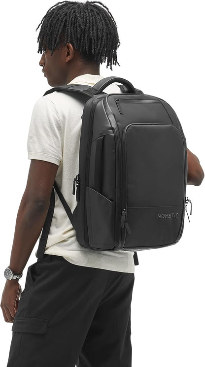 NOMATIC 20L Travel Pack - Water Resistant Laptop Bag - TSA-Ready Expandable Backpack (Black)