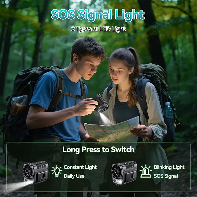 Portable Waist Fan, 5 Speeds & 15000RPM Strong Airflow Belt Fan, 10000mAh Rechargeable Wearable Shirt Fans with Flashlight, Personal Hands-Free Neck Fan for Outdoor, Camping, Worksites