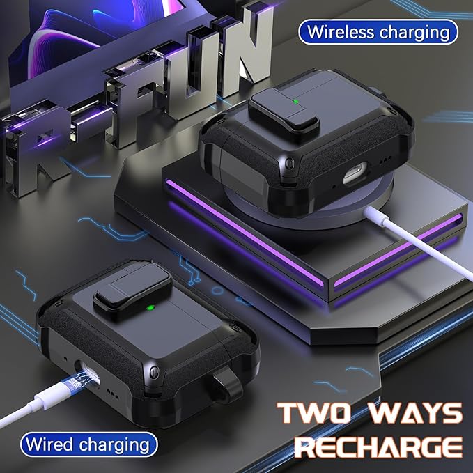 R-fun for AirPods Pro 3 Case (2025) Cover with Cleaning Kit, Military-Grade Heavy-Duty Drop-Resistant with Auto Pop-Up Lid for AirPods Pro 3rd Generation 2025 USB-C Charging Case, Black