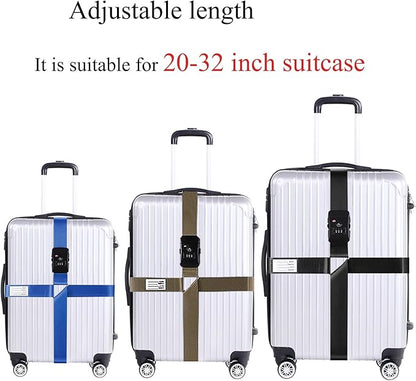 Luggage Straps for Suitcases TSA Approved Heavy Duty Adjustable Travel Belt Cross Suitcase Belts Luggage Tags with Name ID Card Travel Accessories Fit for 20-33 Inch Suitcase (Khaki)