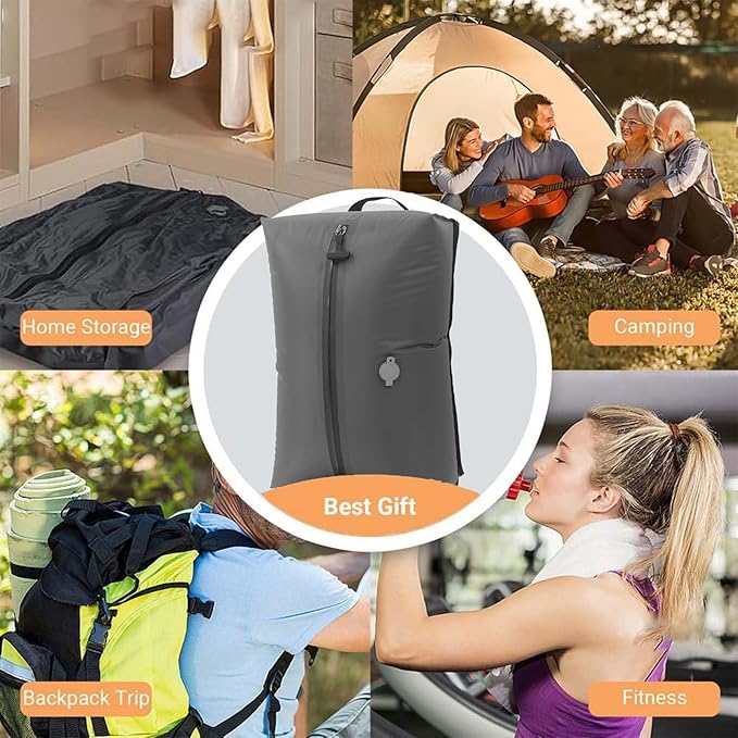 Vacuum Compression Travel Bag, Waterproof Zipper, Space Saver Packing Cube with One-Way Valve & Handle, Durable TPU Polyester Material, for Luggage & Backpack (2 bag 1 pump)