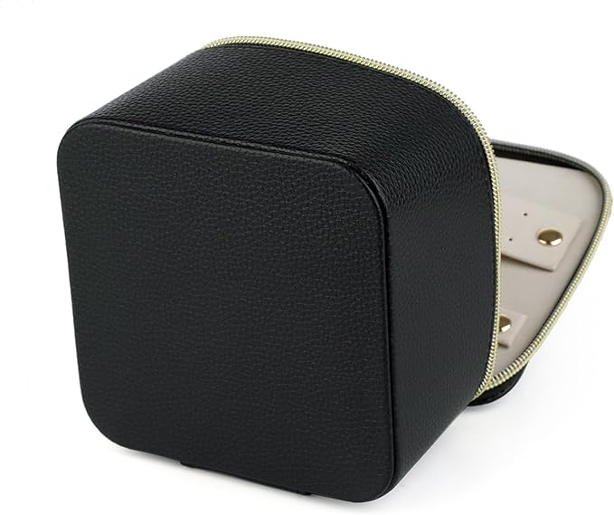 HofferRuffer Jewelry Box Organizer for Women Girls, Travel Jewelry Case with 6 Portable Zipper Bags, Jewelry Storage Ideal for Travel & Home Organization (6pcs-Black Faux Leather)