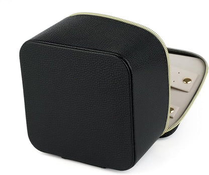 HofferRuffer Jewelry Box Organizer for Women Girls, Travel Jewelry Case with 6 Portable Zipper Bags, Jewelry Storage Ideal for Travel & Home Organization (6pcs-Black Faux Leather)