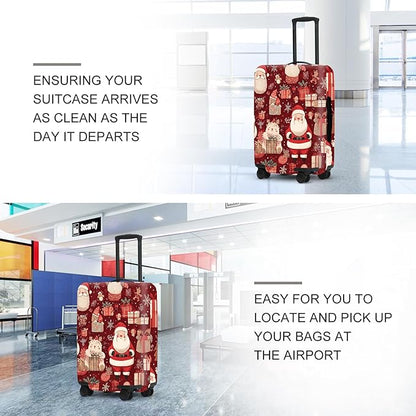 Allover Christmas Luggage Cover - Red Background with Santa, Gifts and Snowmen Pattern, Dense Holiday Design for 28 30 Inch Travel Bag