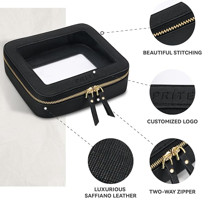 Prite Clear Makeup Bag Set for Women Portable Clear Makeup Bag Cute Waterproof Travel Cosmetic Bag with Gold Zipper for Car Essentials(Black)