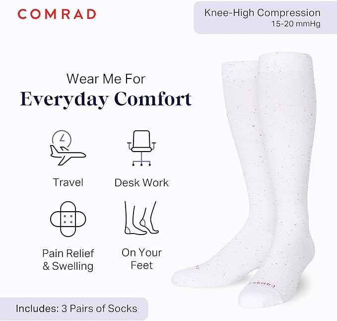 Comrad Recycled Cotton Knee High Socks - 15-20mmHg Graduated Compression Socks - Soft & Breathable Support Socks, Unisex