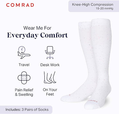 Comrad Recycled Cotton Knee High Socks - 15-20mmHg Graduated Compression Socks - Soft & Breathable Support Socks, Unisex