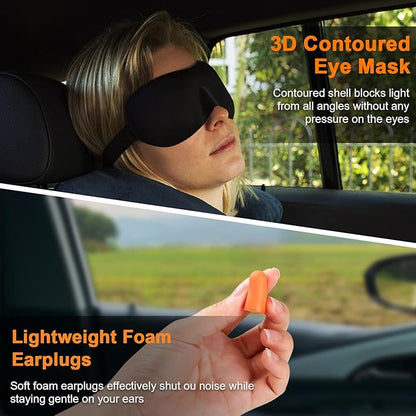 Neck Pillow for Travel - Hooded Memory Foam Plane Pillow for Airplane, Office, Cars Sleeping, Long Flight Must Haves, Portable Road Trip Essentials for Adults Black