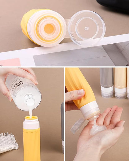 Travel Size Toiletries 8 Pack, TSA Approved 3oz/1oz Silicone Squeezable Creams Jars with Clear Travel Bag